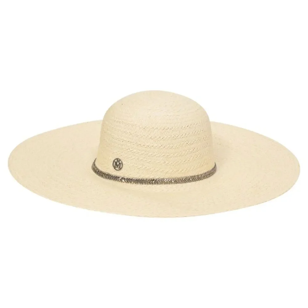 Maison Michel Crystal Embellished Hat in Beige Straw